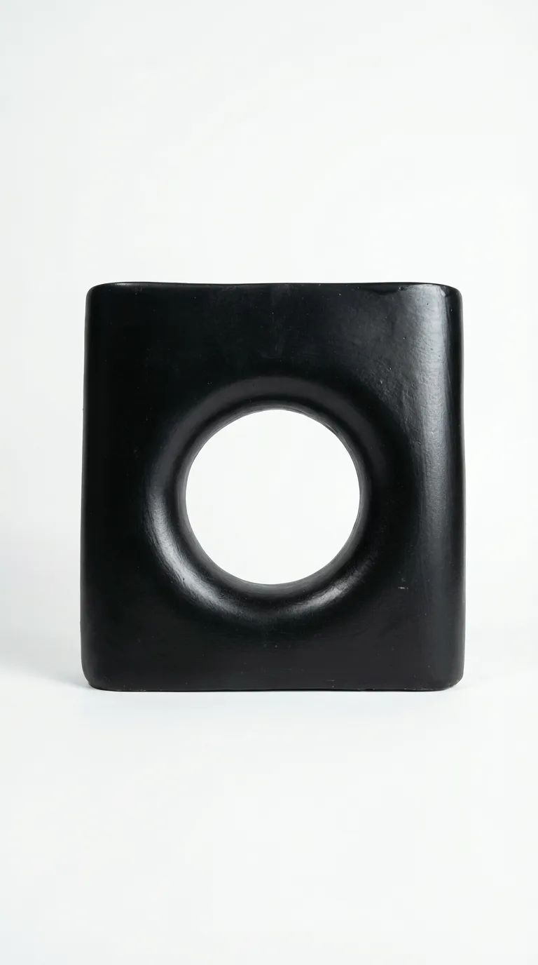 Noir Halo Vase, handcrafted terracotta vase, matte black finish